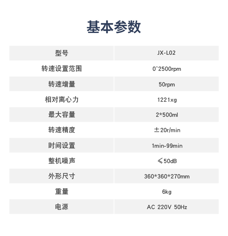 JX-L02型便攜式離心機技術(shù)參數(shù)